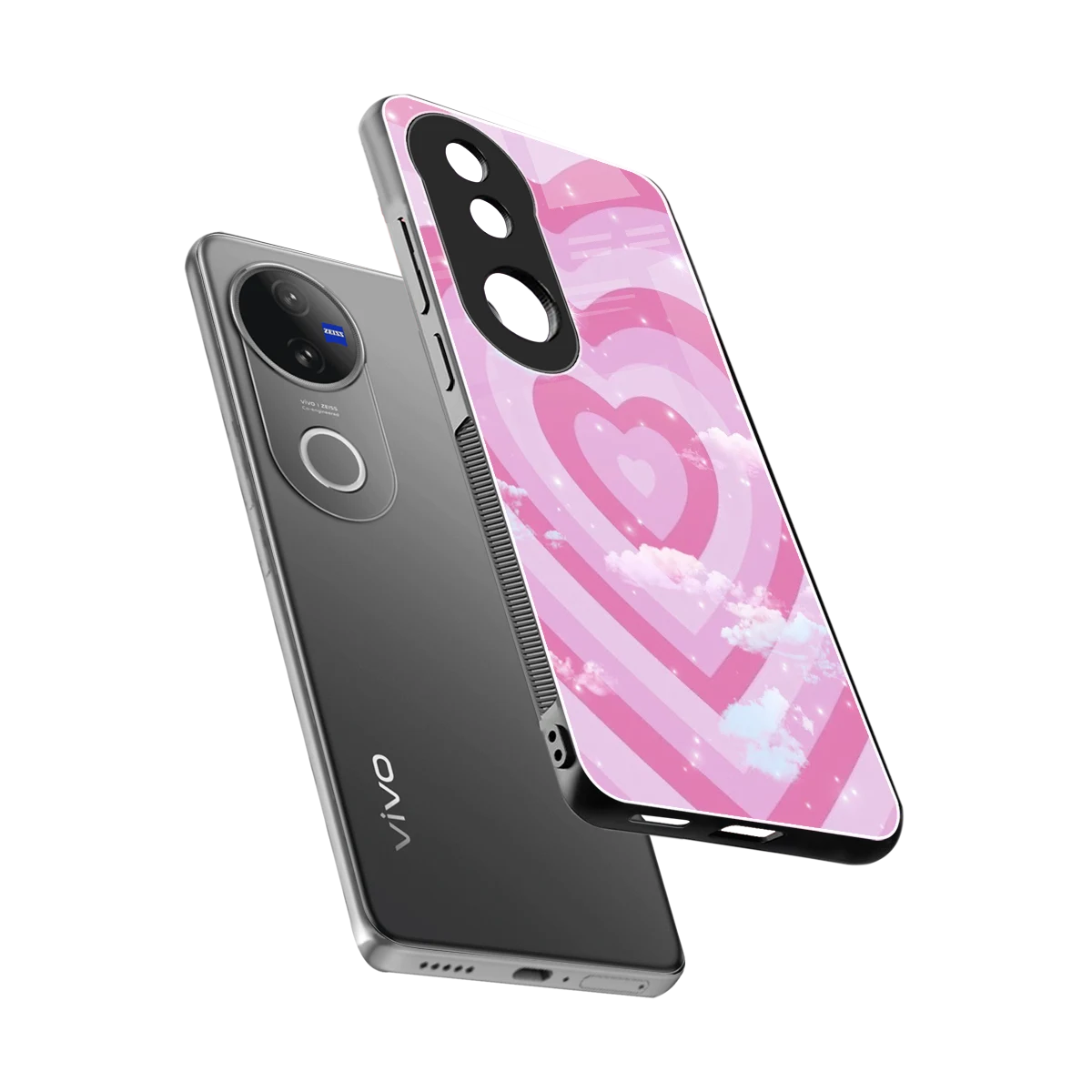 Hearts X Clouds sleek vivo v50 cover with tempered glass back and TPU edges