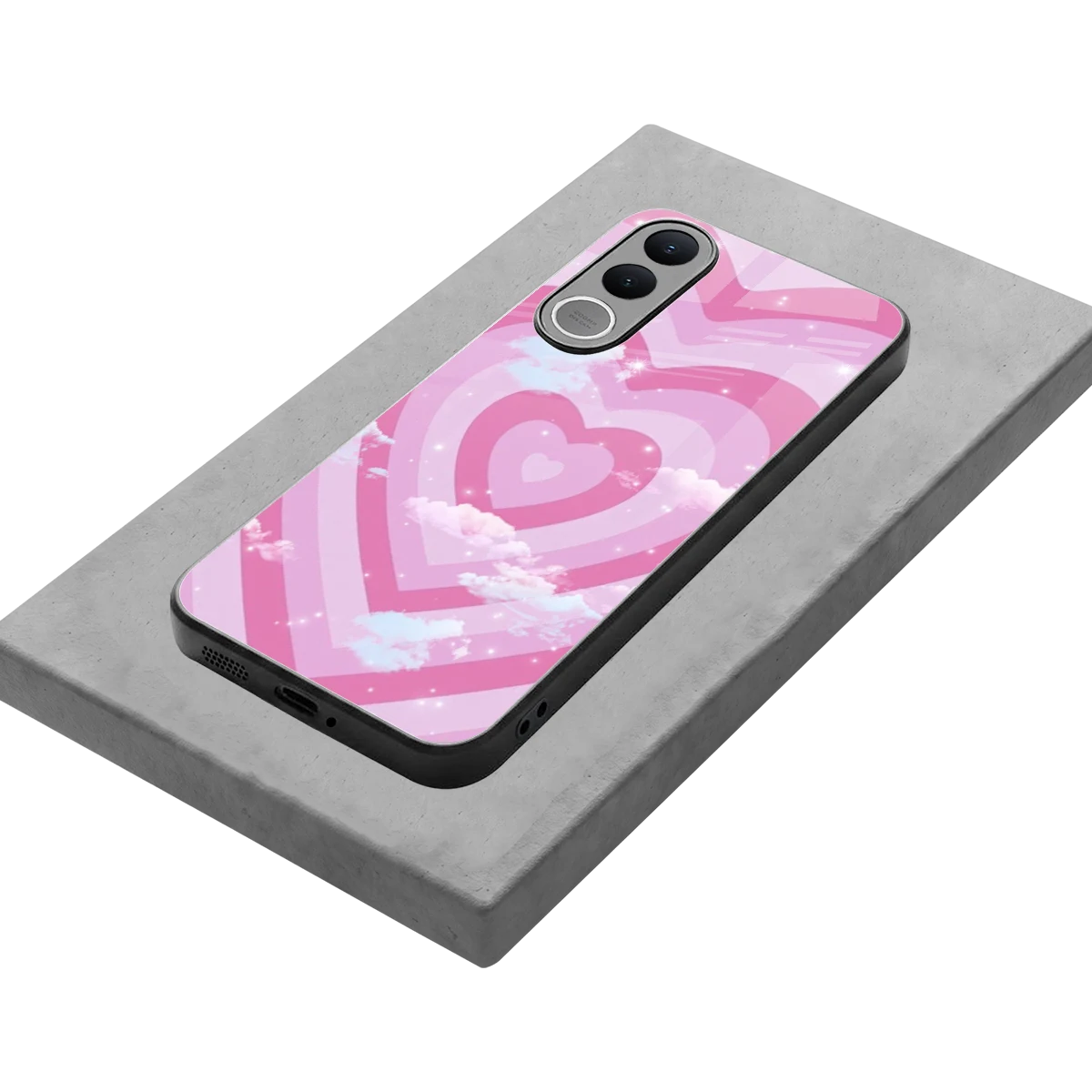 Hearts X Clouds stylish phone case for vivo v70 fe | glossy glass and slim fit