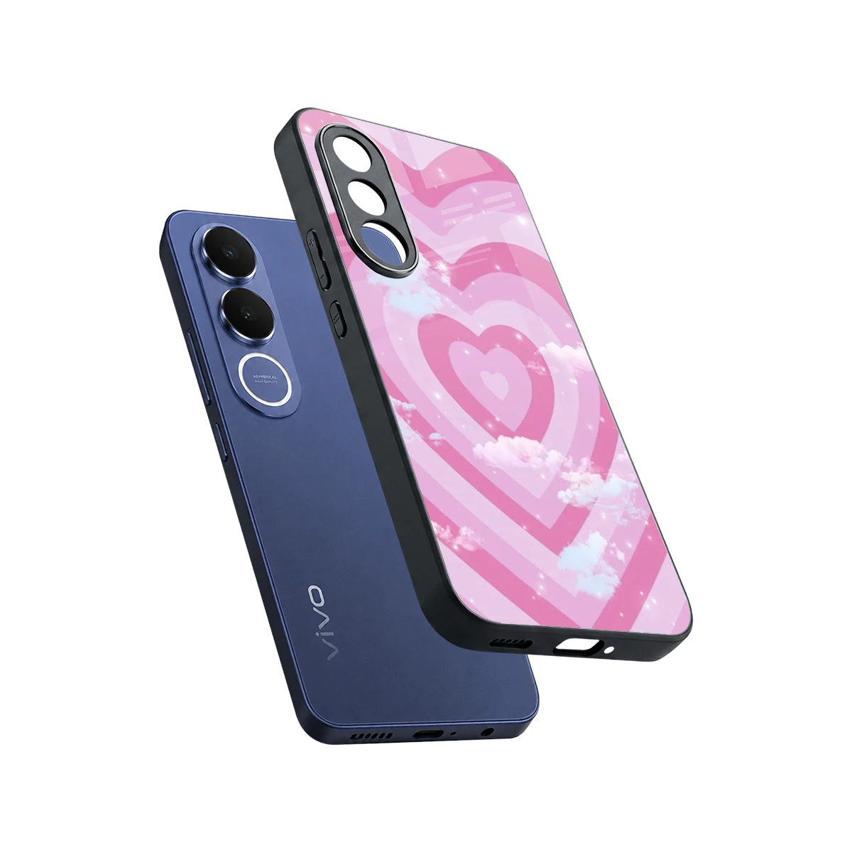Hearts X Clouds sleek vivo v70 fe cover with tempered glass back and TPU edges
