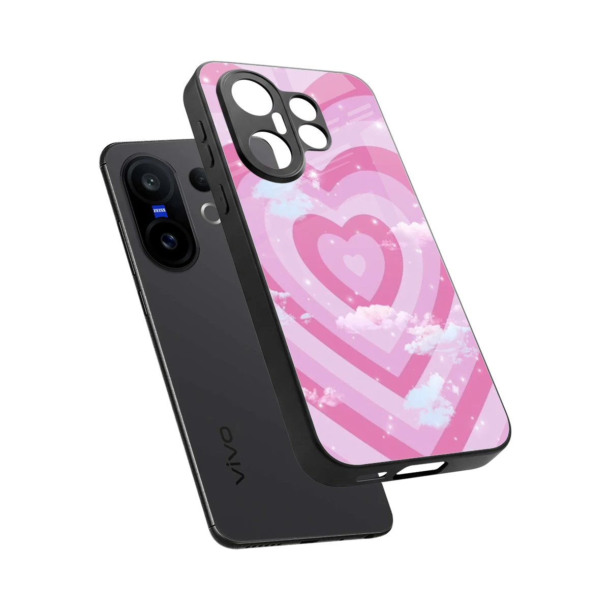 Hearts X Clouds sleek vivo x200 fe cover with tempered glass back and TPU edges