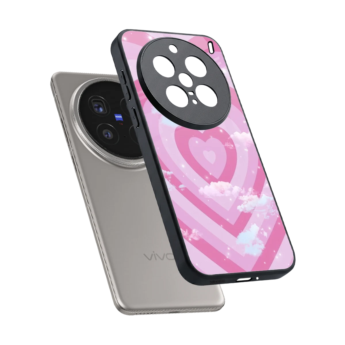 Hearts X Clouds sleek vivo x200 pro cover with tempered glass back and TPU edges