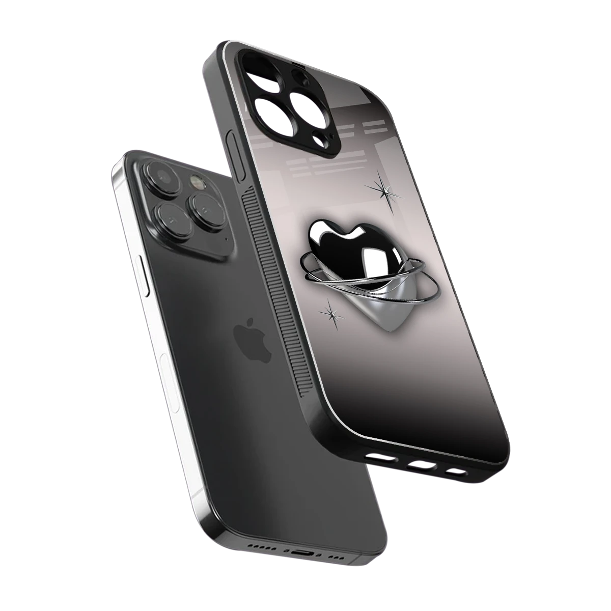 Holo Heart sleek iphone 13 pro cover with tempered glass back and TPU edges
