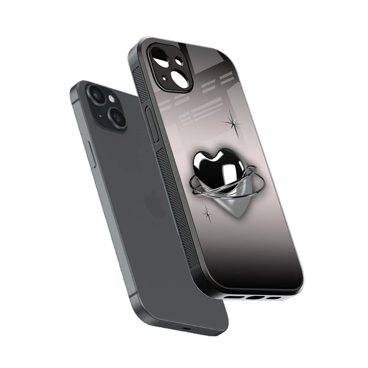 Holo Heart sleek iphone 14 plus cover with tempered glass back and TPU edges