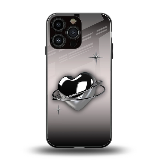 Holo Heart back phone cover | glass case for iphone 15 pro max