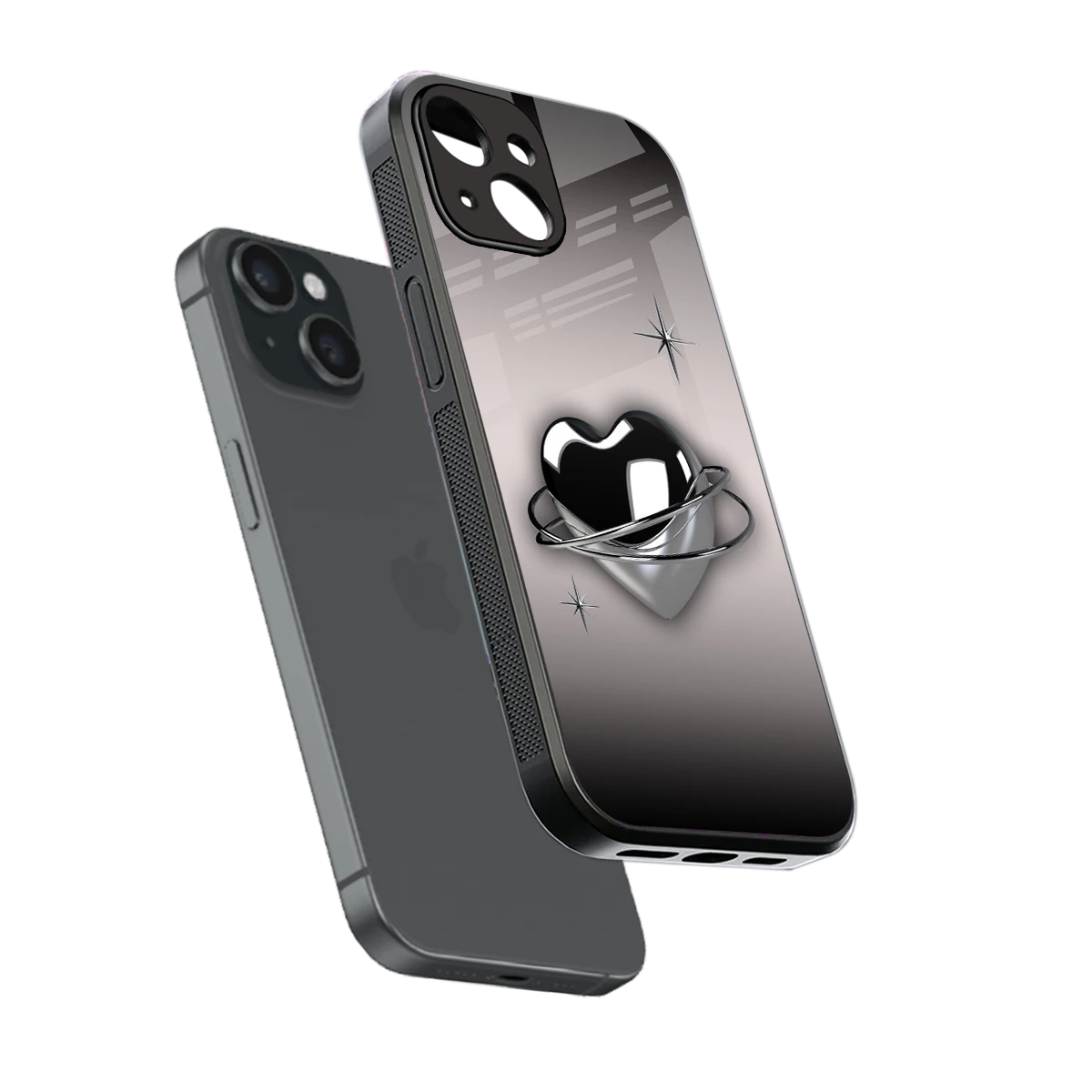 Holo Heart sleek iphone 15 cover with tempered glass back and TPU edges