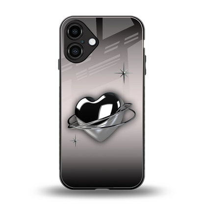 Holo Heart back phone cover | glass case for iphone 16 plus