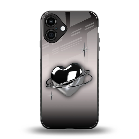 Holo Heart back phone cover | glass case for iphone 16 plus