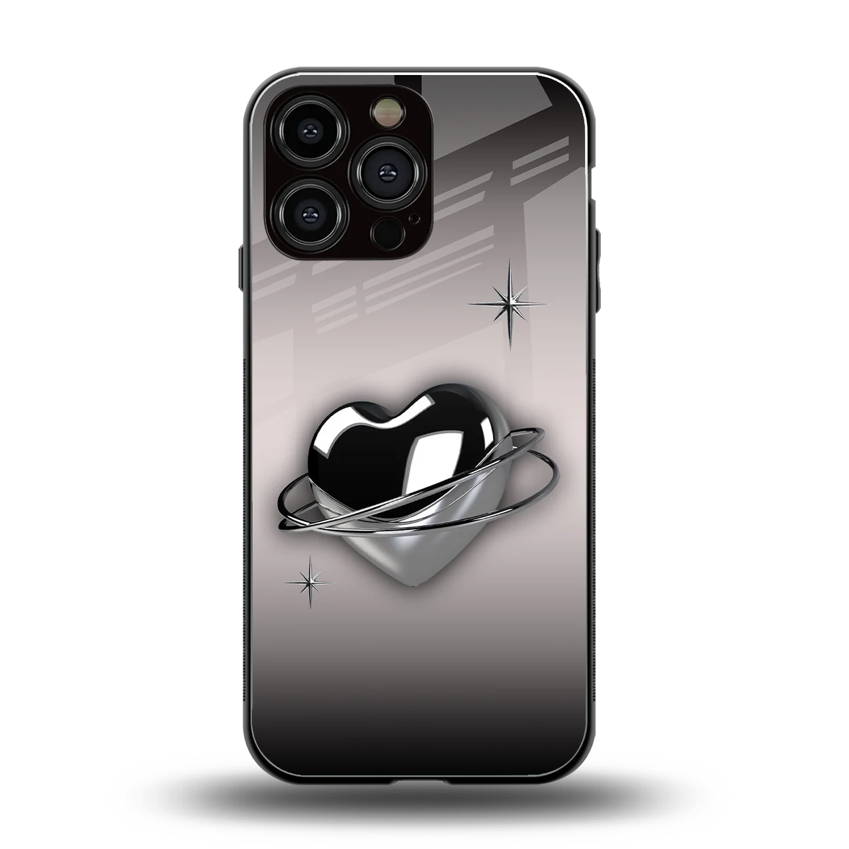 Holo Heart back phone cover | glass case for iphone 16 pro max