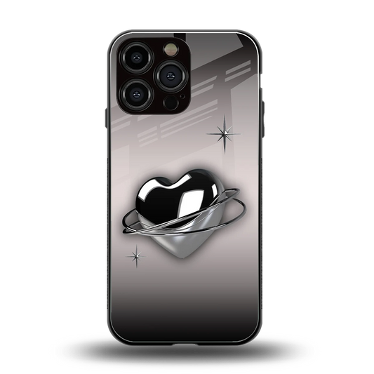 Holo Heart back phone cover | glass case for iphone 16 pro max