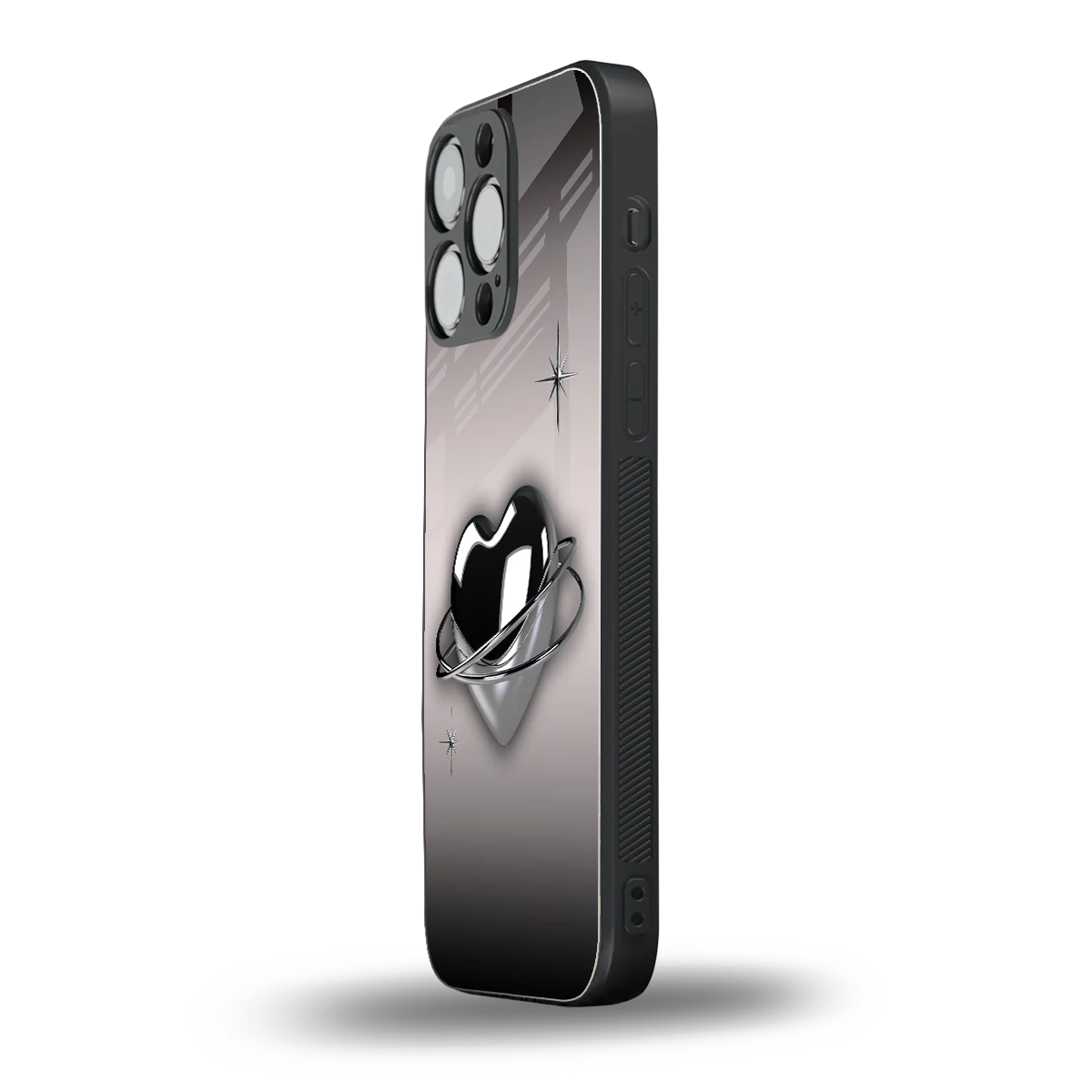 Holo Heart iphone 16 pro max mobile cover | shockproof glass phone case