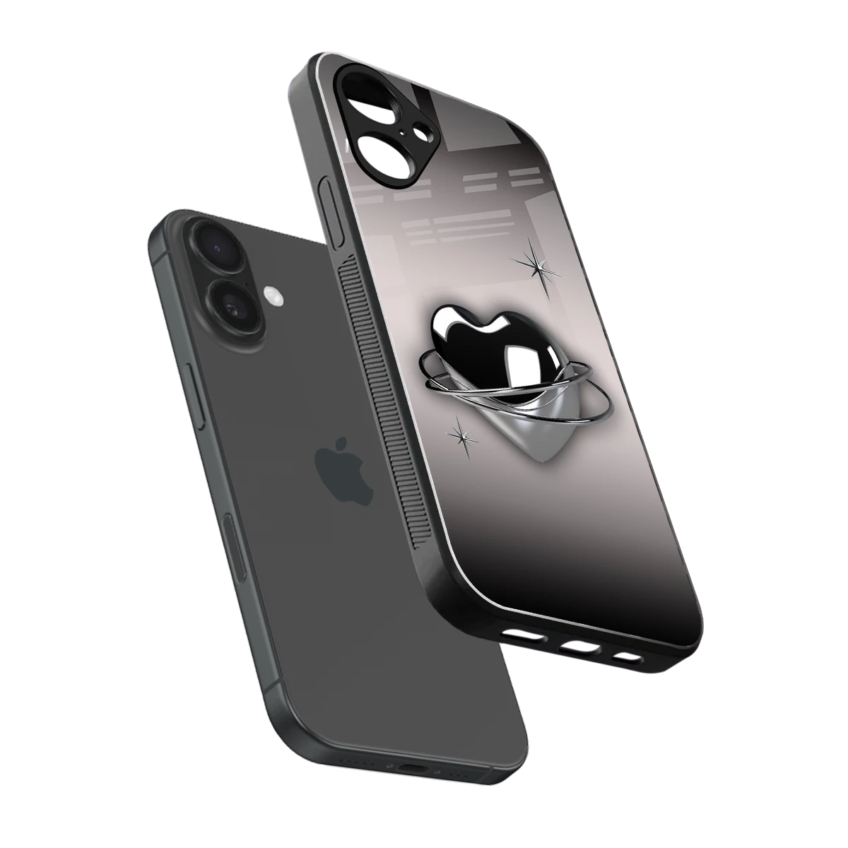 Holo Heart sleek iPhone 16 cover with tempered glass back and TPU edges