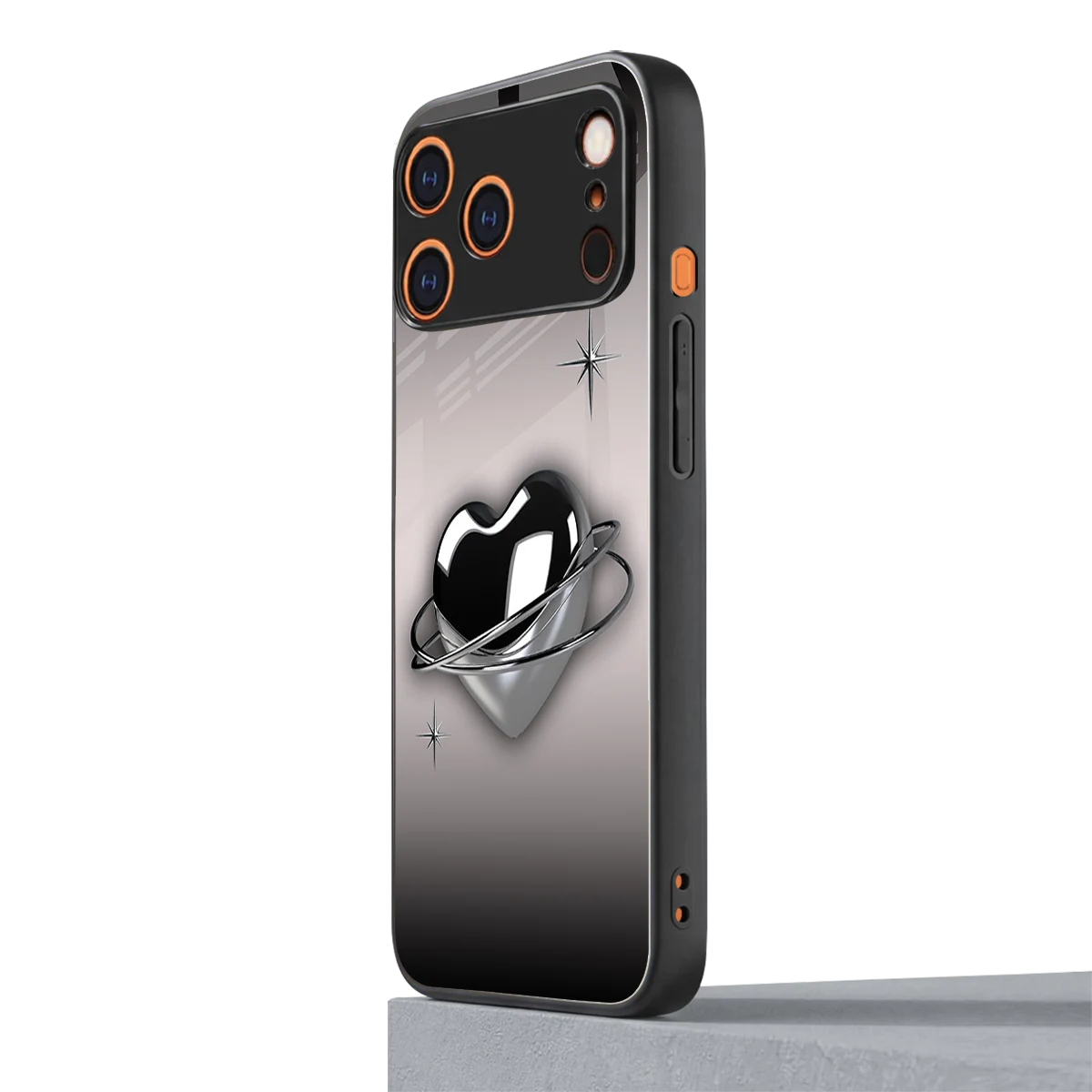 Holo Heart iphone 17 pro mobile cover | shockproof glass phone case