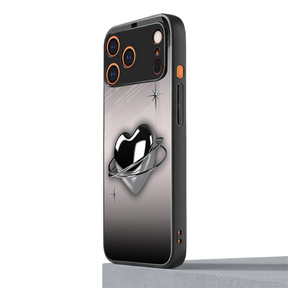 Holo Heart iphone 17 pro mobile cover | shockproof glass phone case