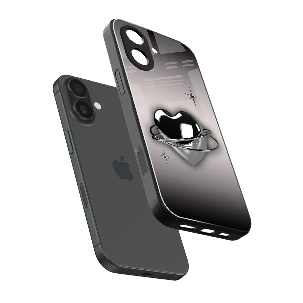 Holo Heart sleek iphone 17 cover with tempered glass back and TPU edges