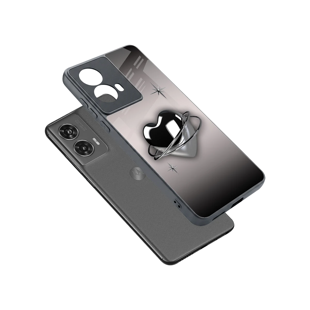Holo Heart sleek motorola edge 50 fusion cover with tempered glass back and TPU edges