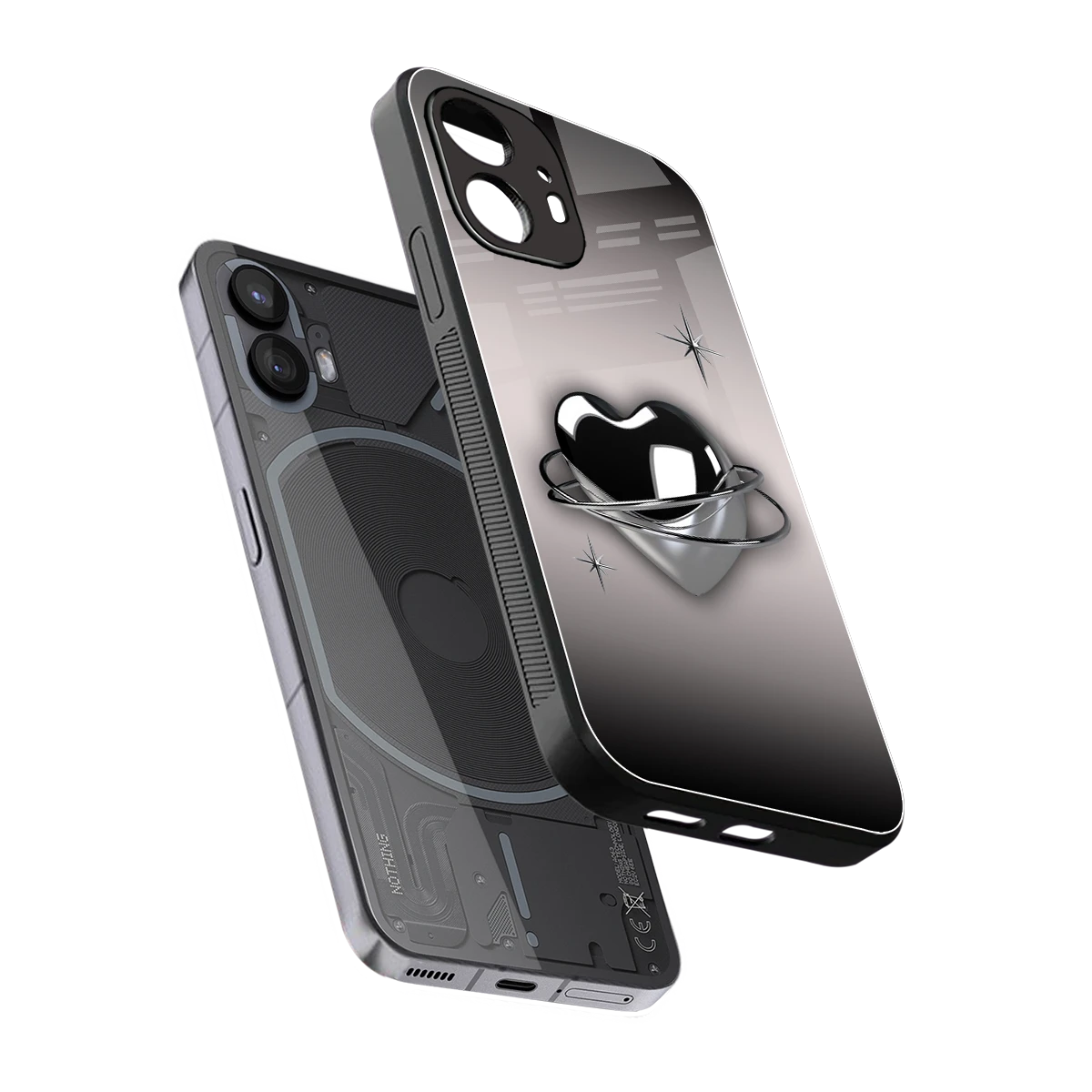 Holo Heart sleek nothing phone 2 cover with tempered glass back and TPU edges