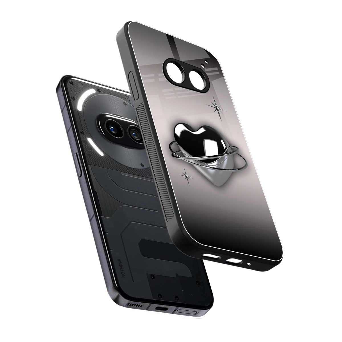 Holo Heart sleek nothing phone 2a cover with tempered glass back and TPU edges