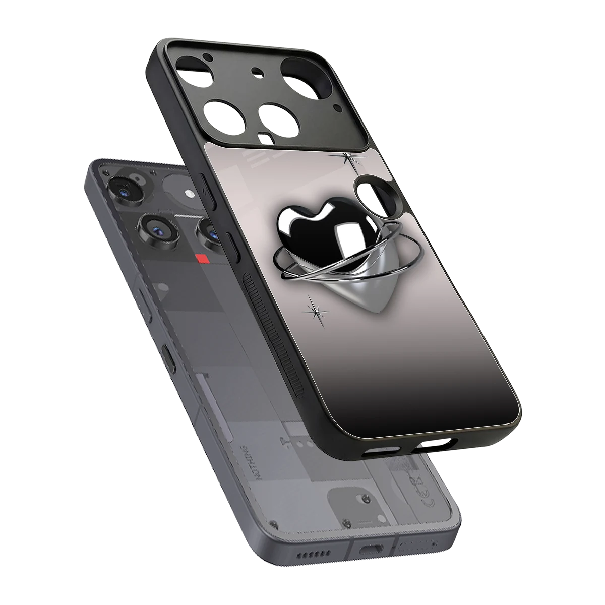 Holo Heart sleek nothing phone 3 cover with tempered glass back and TPU edges