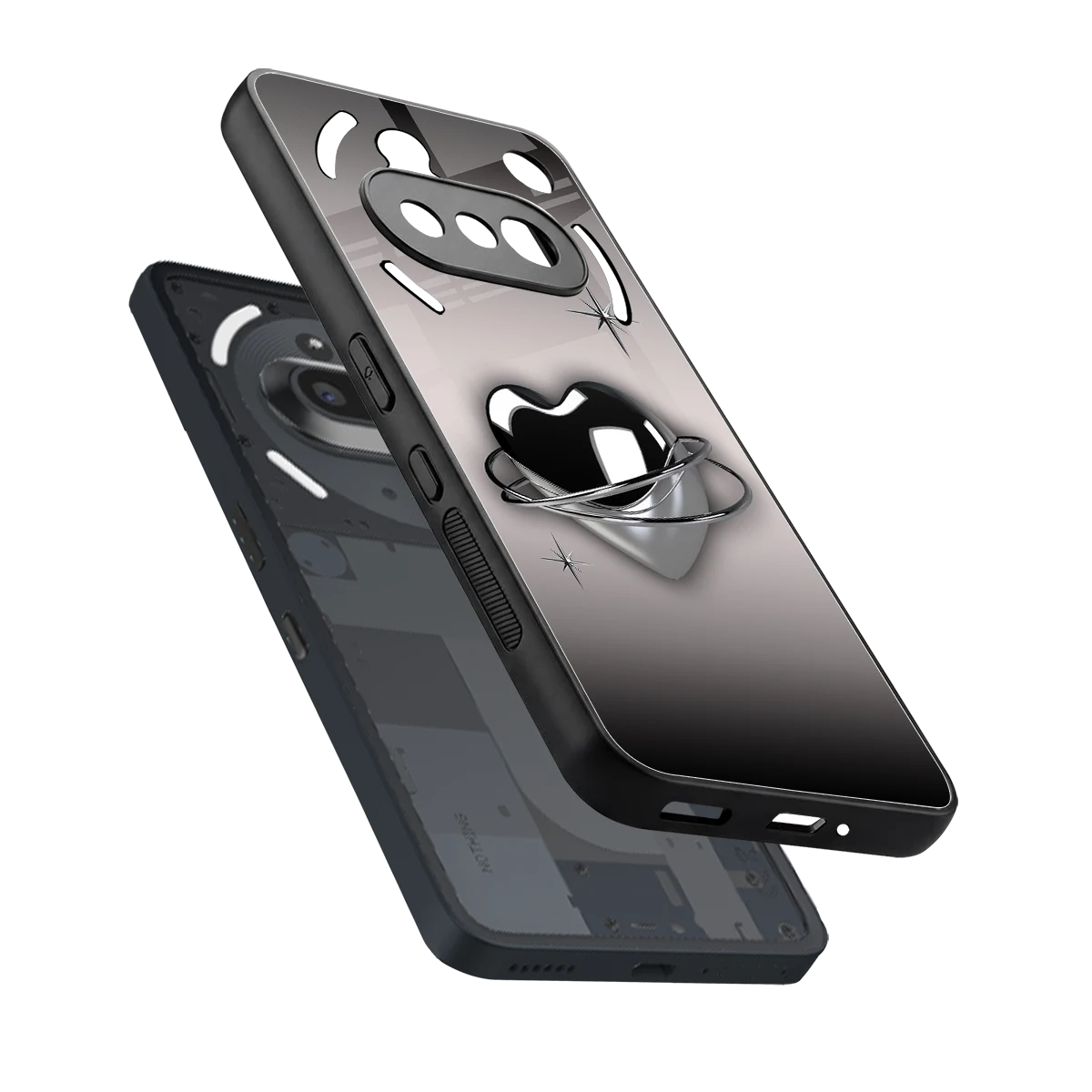 Holo Heart sleek nothing phone 3a cover with tempered glass back and TPU edges