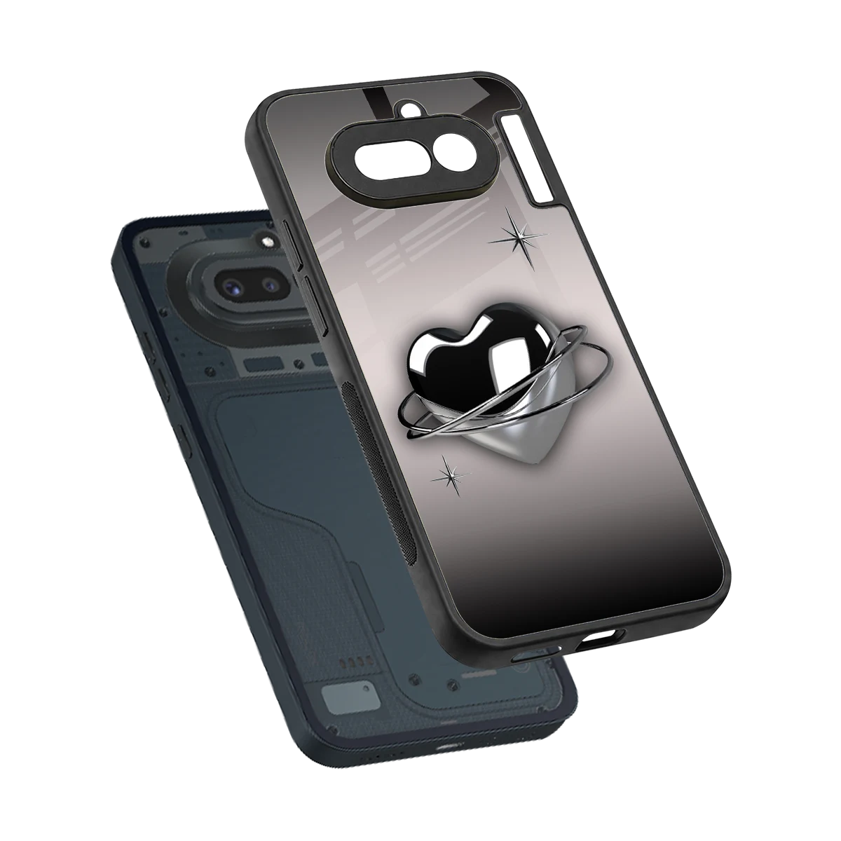 Holo Heart sleek nothing phone 4a cover with tempered glass back and TPU edges