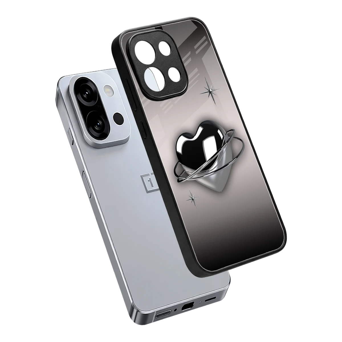 Holo Heart sleek oneplus 13s cover with tempered glass back and TPU edges