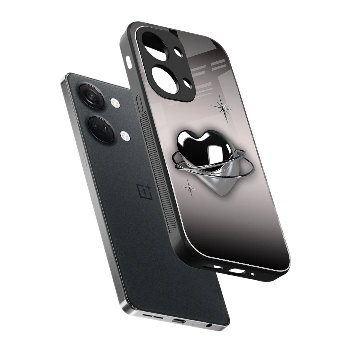 Holo Heart sleek oneplus nord 3 cover with tempered glass back and TPU edges