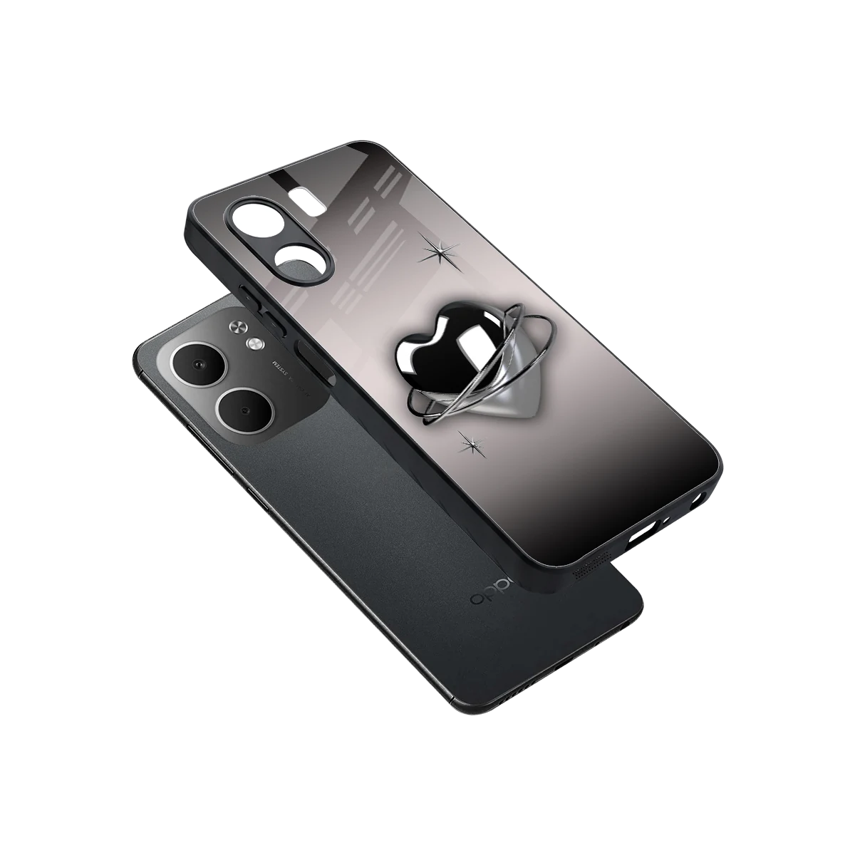 Holo Heart sleek oppo a5x 5g cover with tempered glass back and TPU edges