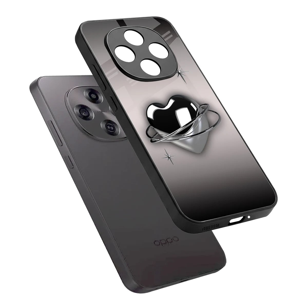 Holo Heart sleek oppo f31 pro 5g cover with tempered glass back and TPU edges