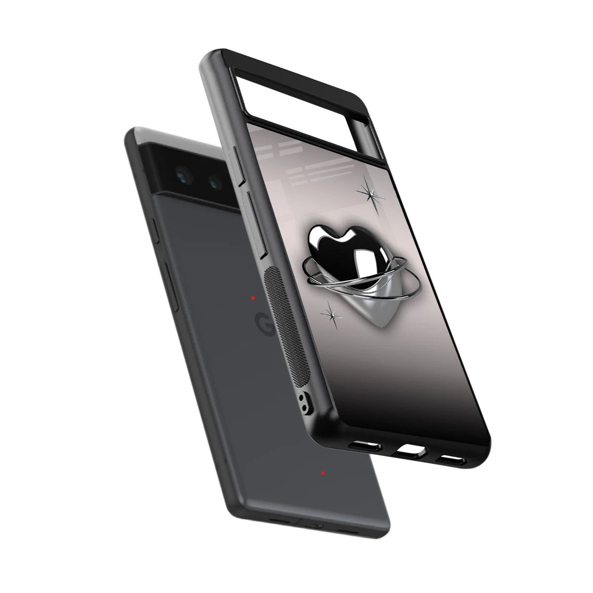 Holo Heart sleek google pixel 6a cover with tempered glass back and TPU edges