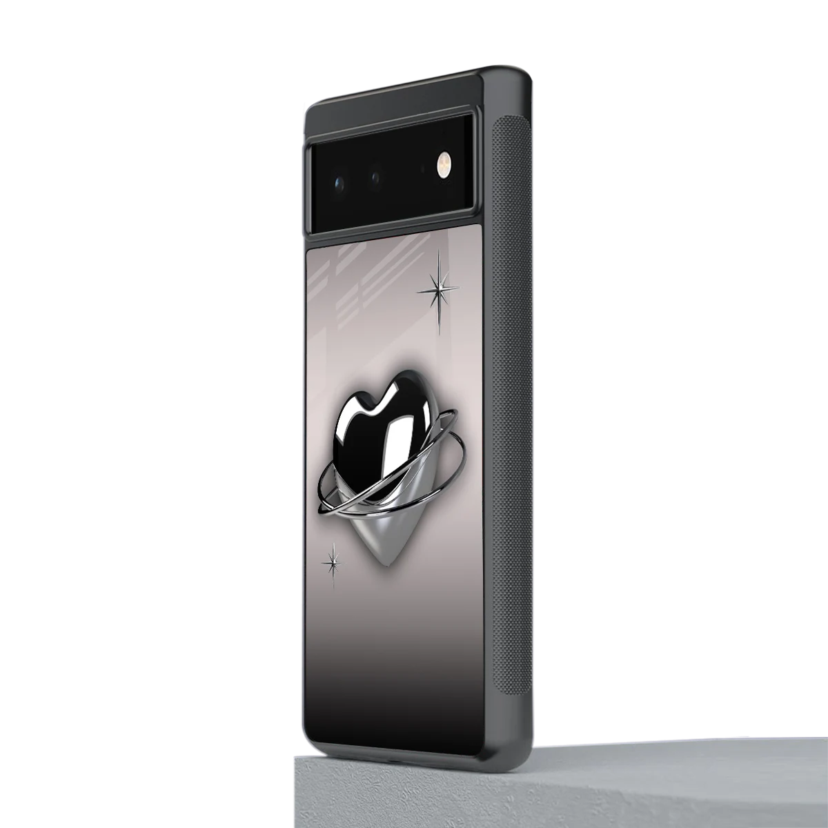 Holo Heart stylish phone case for google pixel 6a | glossy glass and slim fit