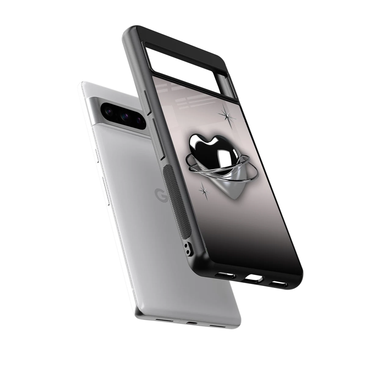 Holo Heart sleek google pixel 8 pro cover with tempered glass back and TPU edges