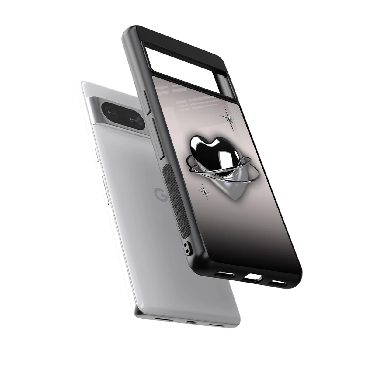 Holo Heart sleek google pixel 8 cover with tempered glass back and TPU edges