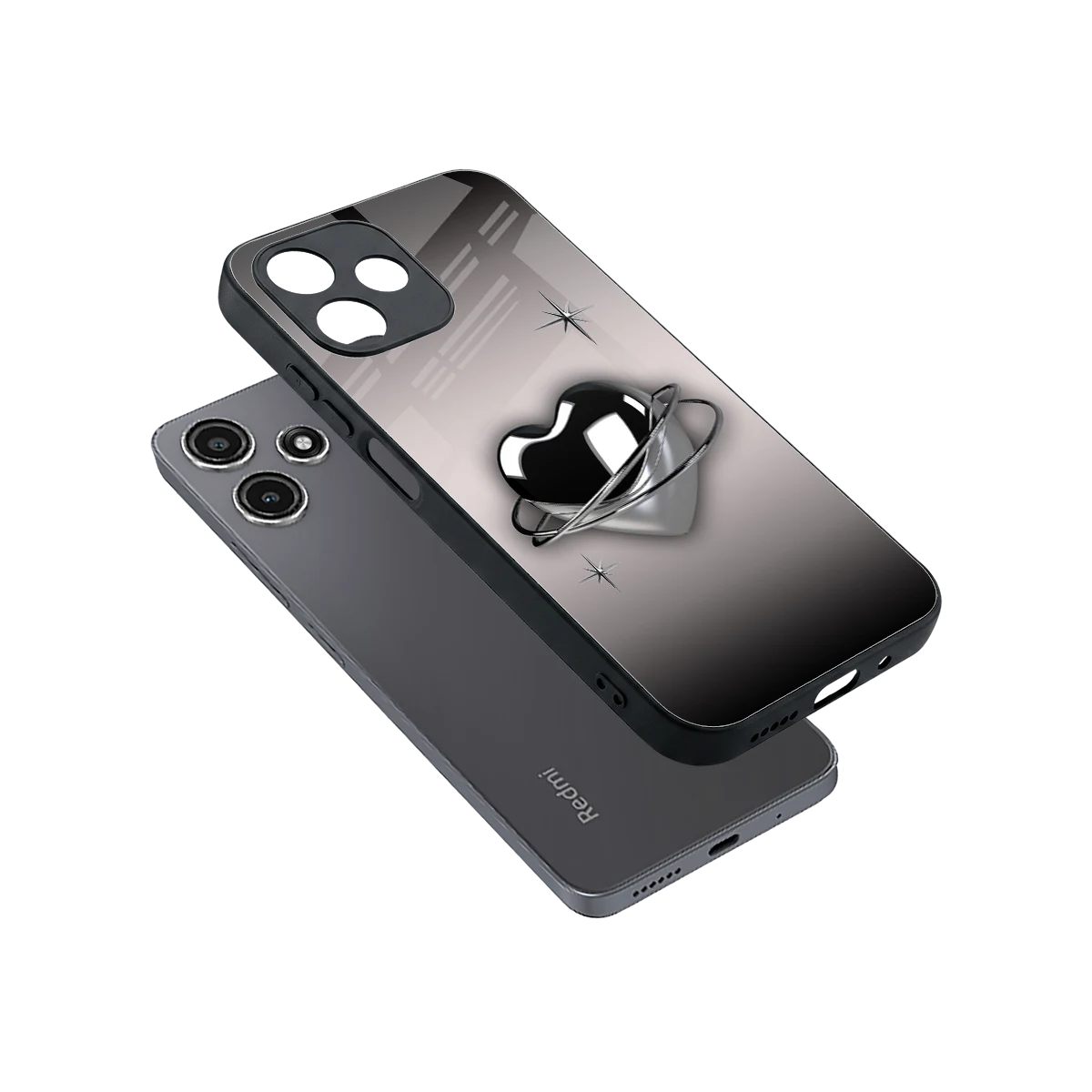Holo Heart sleek redmi 12 5g cover with tempered glass back and TPU edges