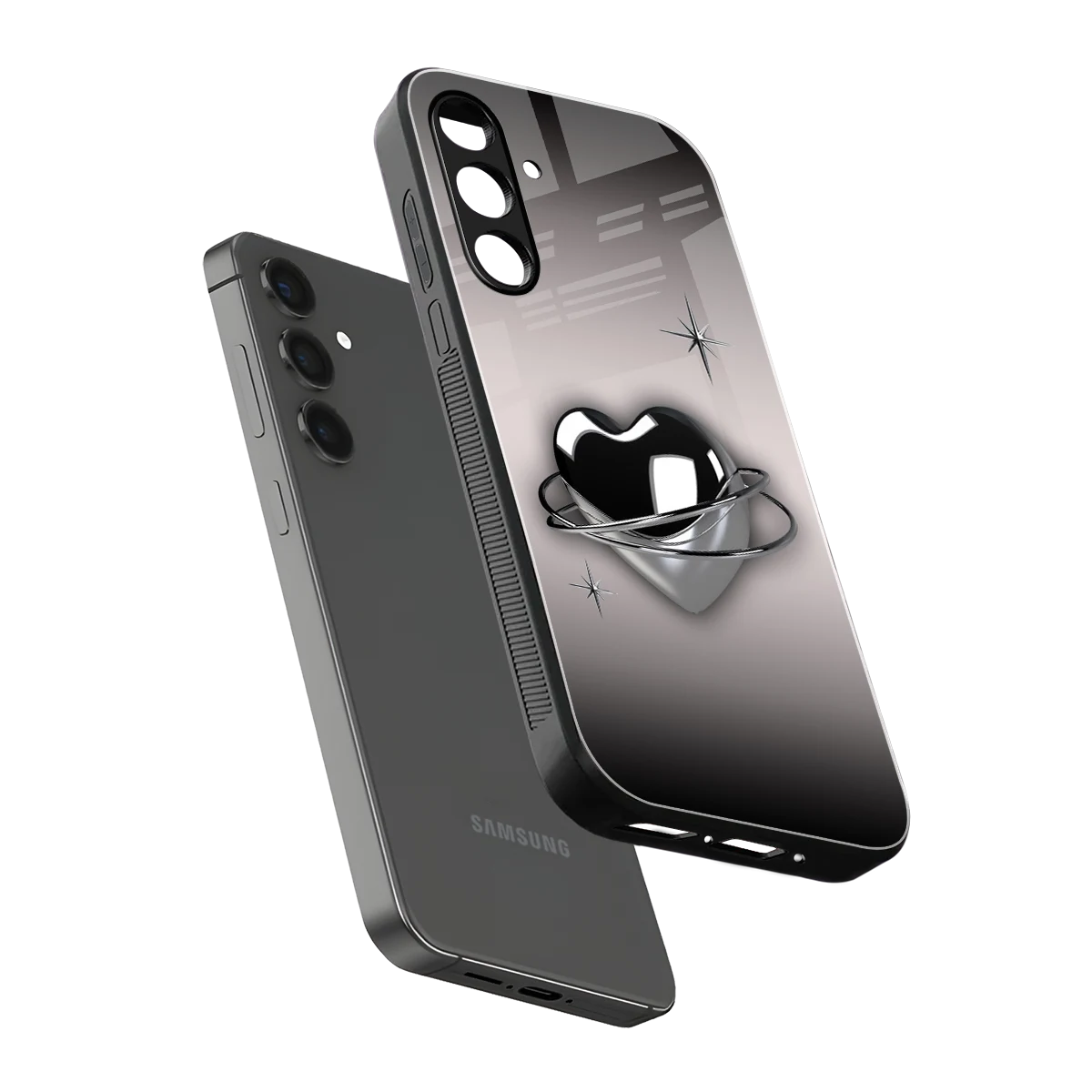 Holo Heart sleek samsung galaxy a55 5g cover with tempered glass back and TPU edges