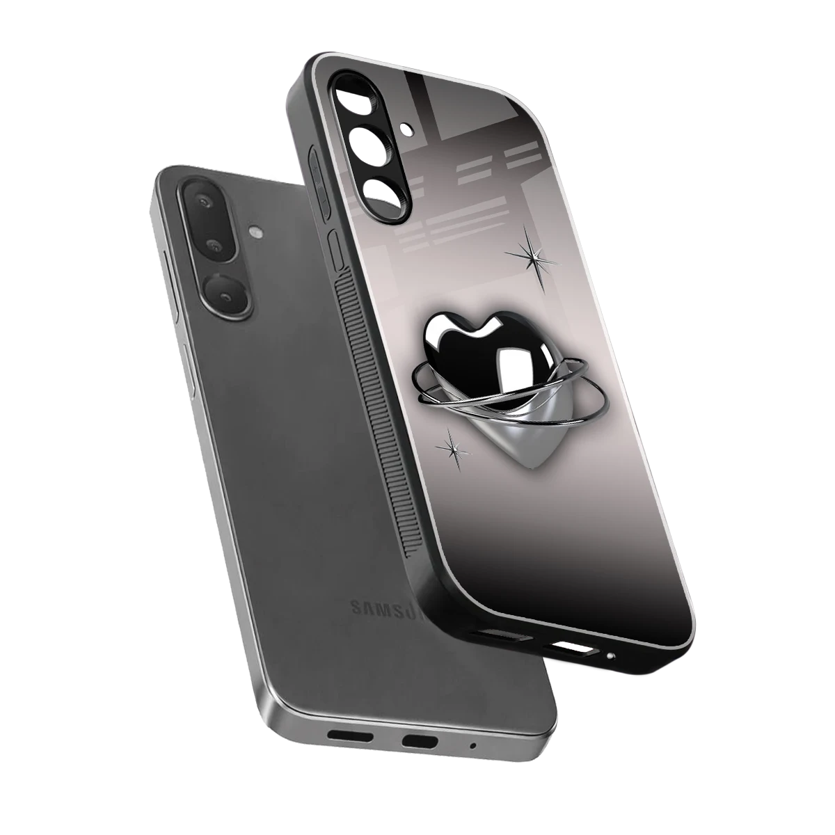 Holo Heart sleek samsung galaxy m36 5g cover with tempered glass back and TPU edges