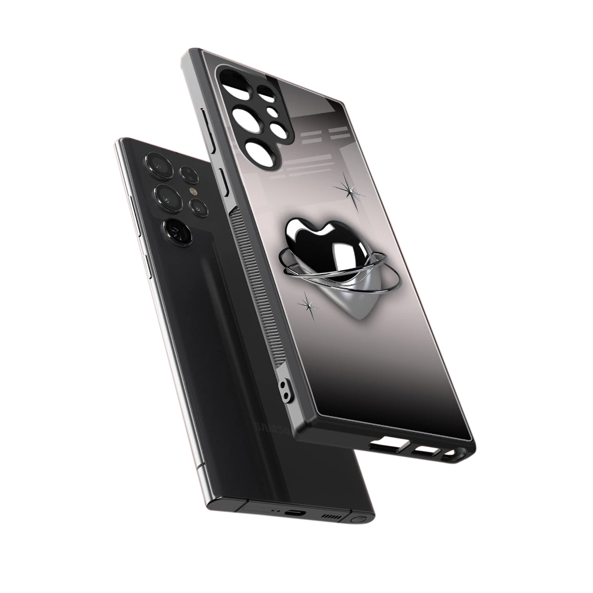 Holo Heart sleek samsung galaxy s23 ultra cover with tempered glass back and TPU edges