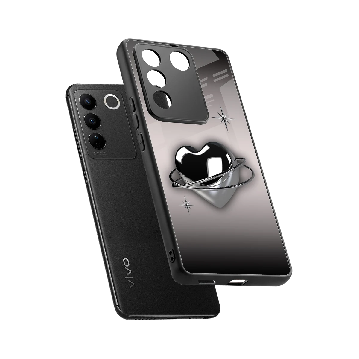 Holo Heart sleek vivo v27 5g cover with tempered glass back and TPU edges