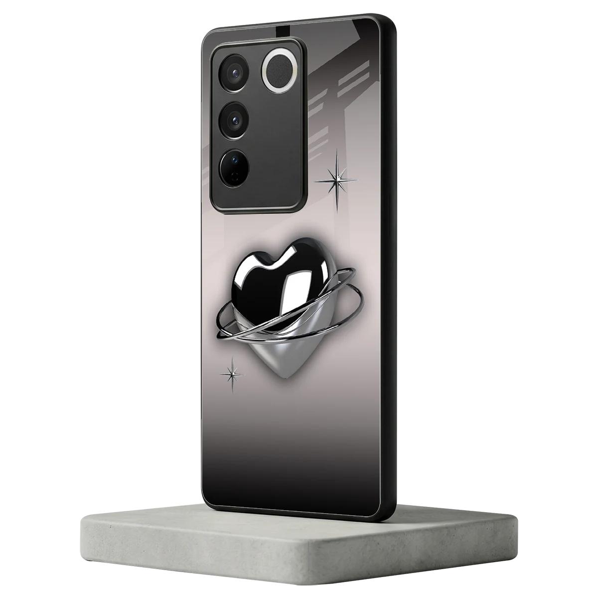 Holo Heart vivo v27 5g mobile cover | shockproof glass phone case