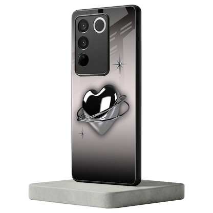 Holo Heart vivo v27 5g mobile cover | shockproof glass phone case