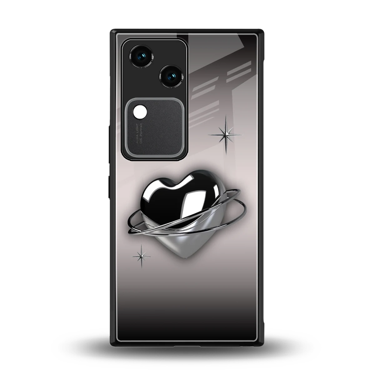Holo Heart back phone cover | glass case for vivo v30