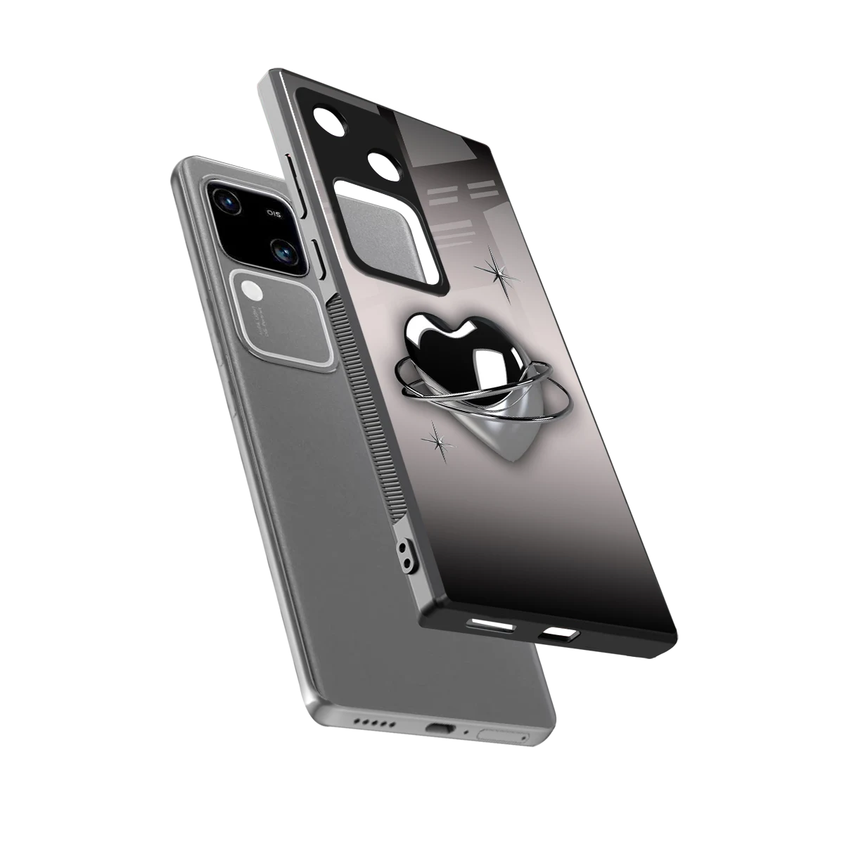 Holo Heart sleek vivo v30 cover with tempered glass back and TPU edges