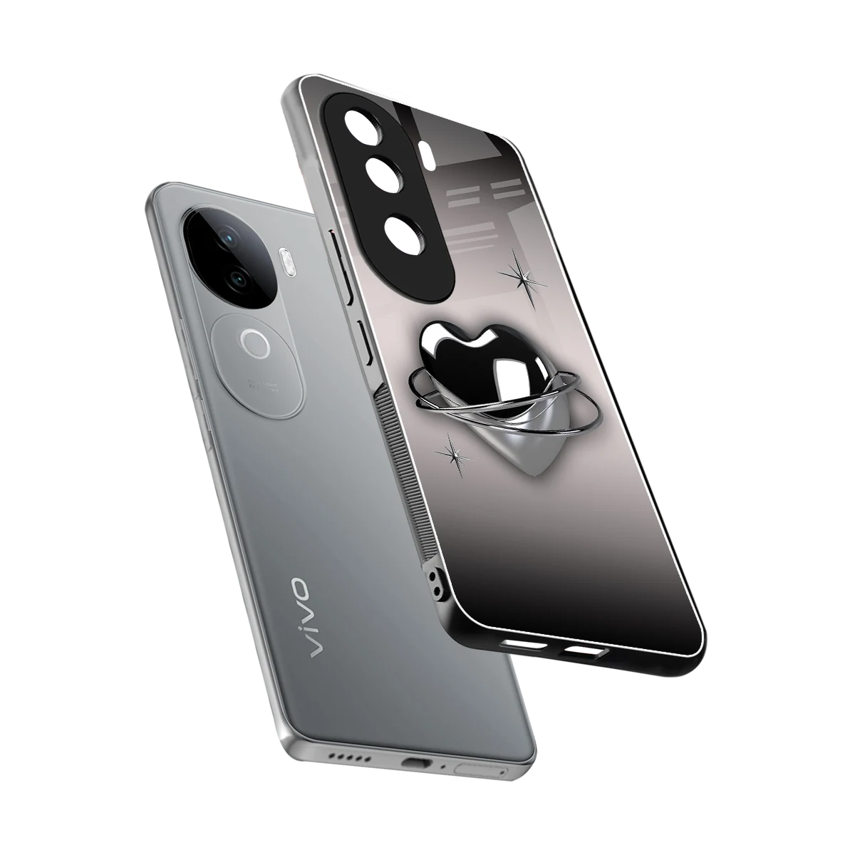 Holo Heart sleek vivo v40e cover with tempered glass back and TPU edges