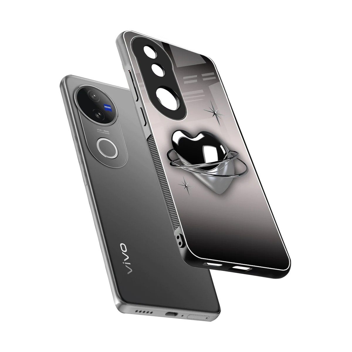 Holo Heart sleek vivo v50 cover with tempered glass back and TPU edges