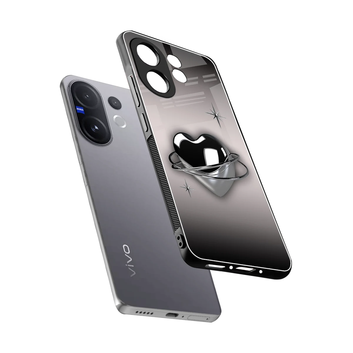 Holo Heart sleek vivo v60 cover with tempered glass back and TPU edges