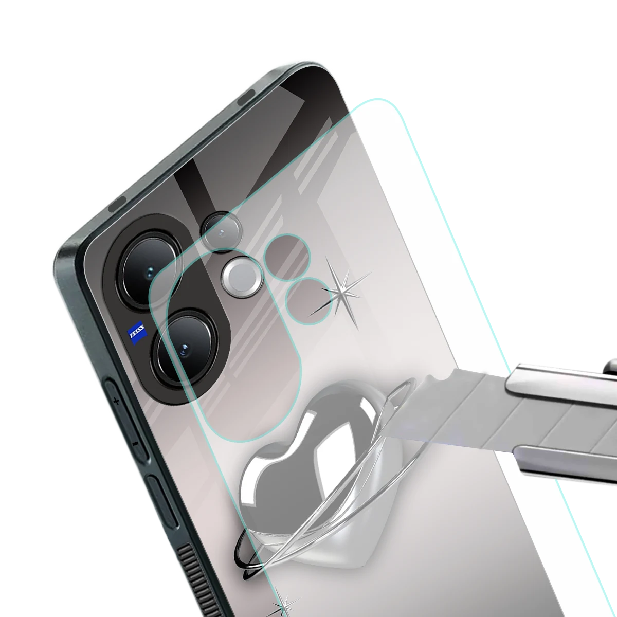 Holo Heart stylish phone case for vivo v60 | glossy glass and slim fit