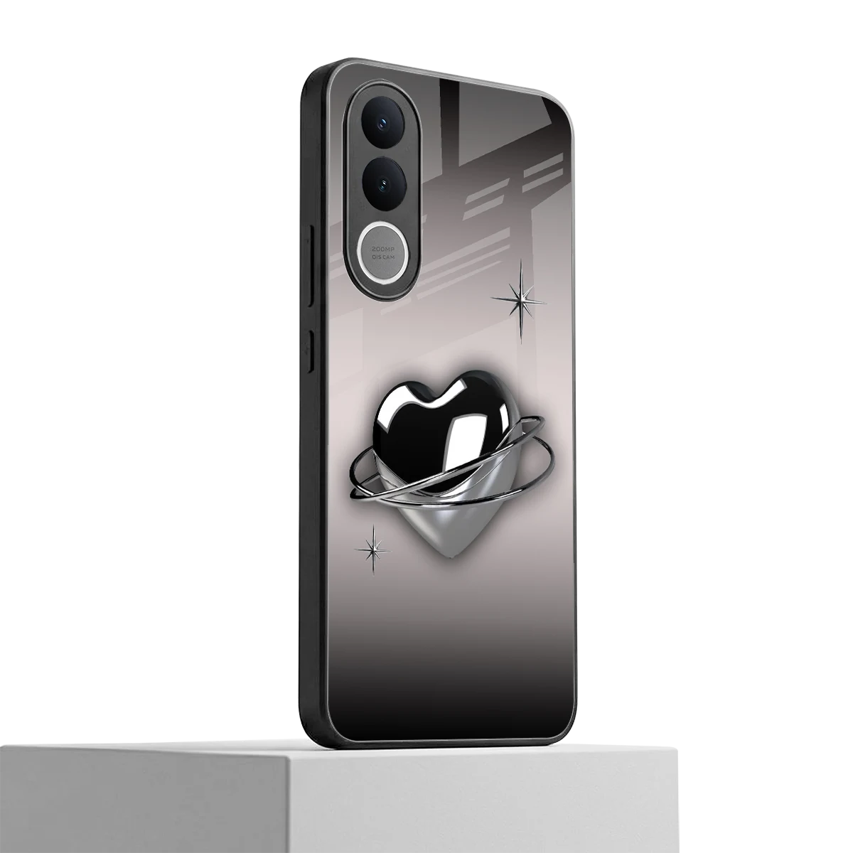 Holo Heart vivo v70 fe mobile cover | shockproof glass phone case