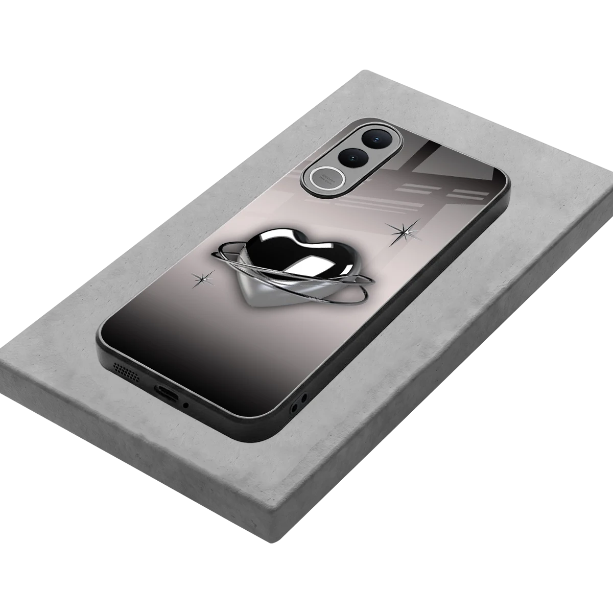 Holo Heart stylish phone case for vivo v70 fe | glossy glass and slim fit