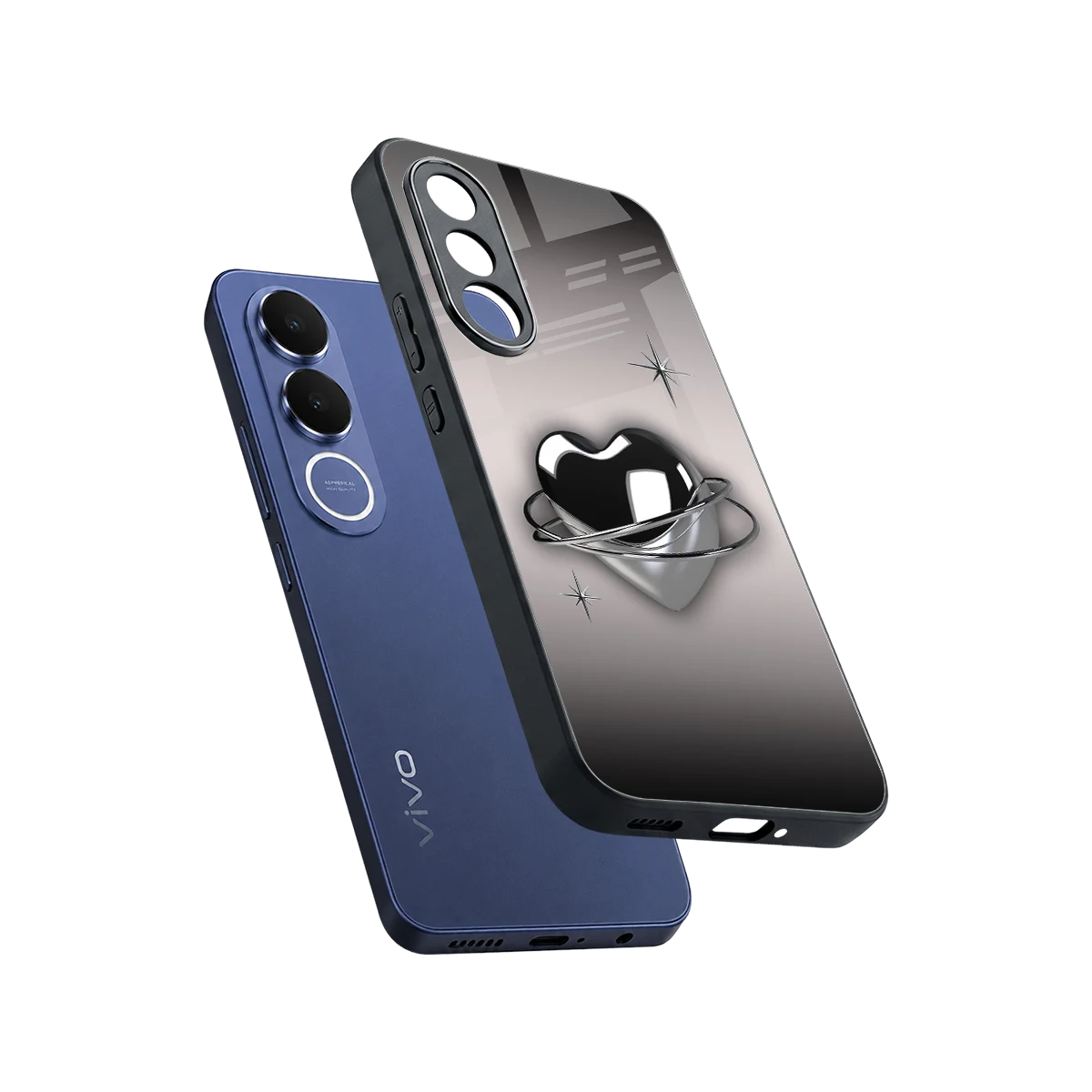 Holo Heart sleek vivo v70 fe cover with tempered glass back and TPU edges