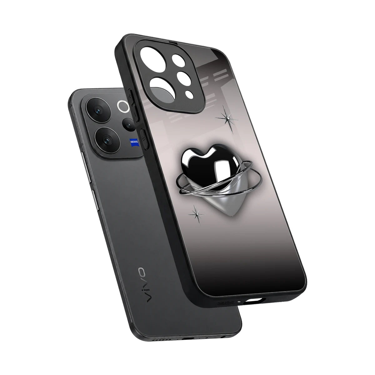 Holo Heart sleek vivo v70 elite cover with tempered glass back and TPU edges