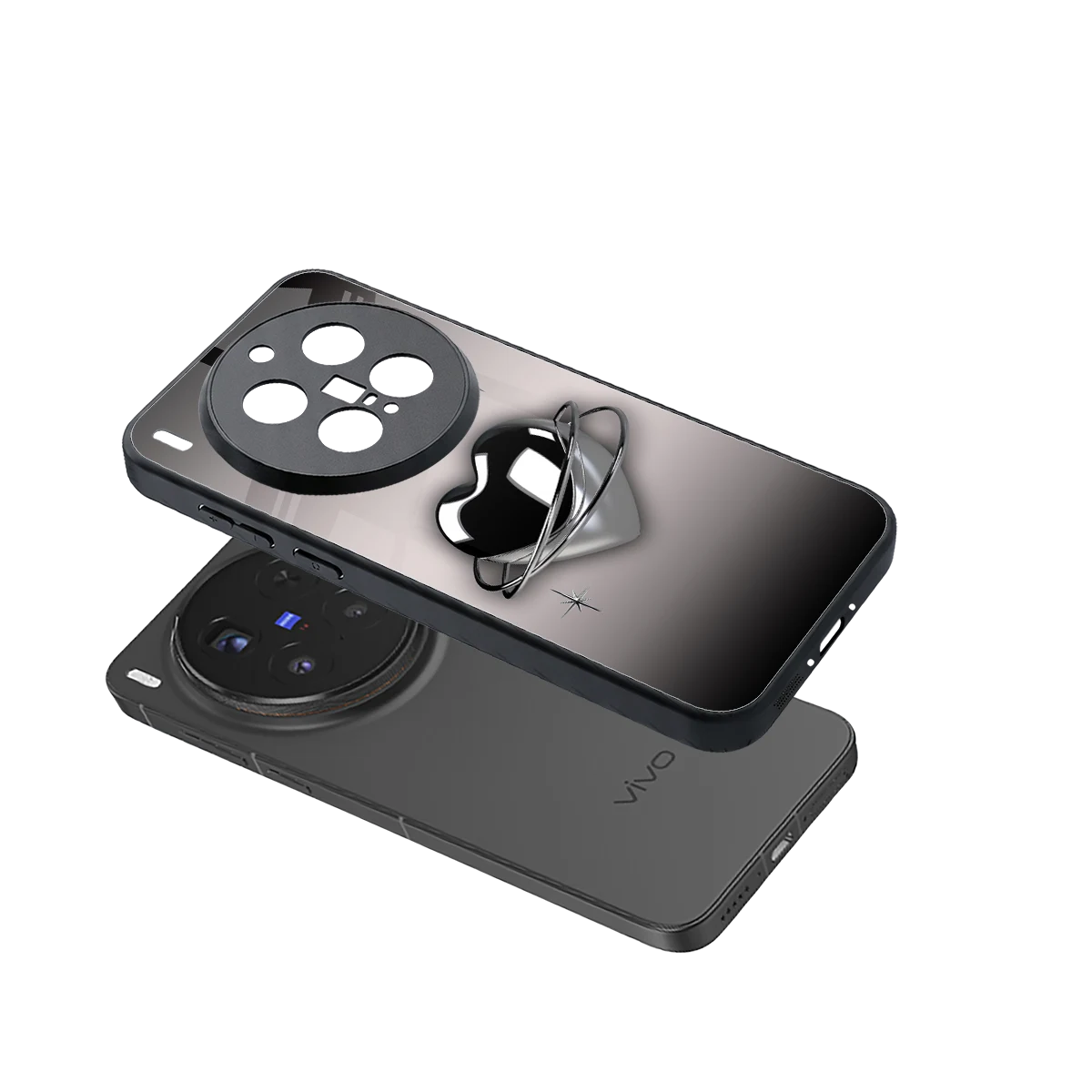 Holo Heart sleek vivo x300 pro cover with tempered glass back and TPU edges